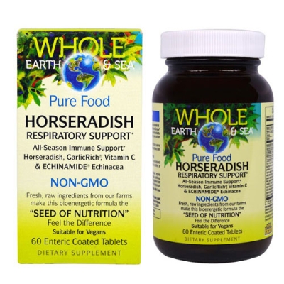 Whole Earth & Sea, Pure Food Horseradish 60 tablets Natural Factors / Хрян Комплекс 60 таблетки Натурал Факторс