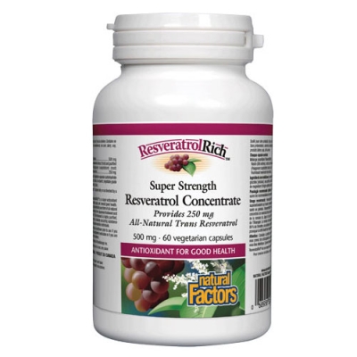 Super Strength Resveratrol Concentrate 500 mg 60 capsules Natural Factors / Ресвератрол Концентрат Супер Сила 500 мг. 60 капсули Натурал Факторс