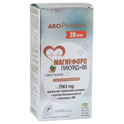 АБОФАРМА МАГНЕФОРС ЛИКУИД + В6 СТИК с вкус на кола * 20