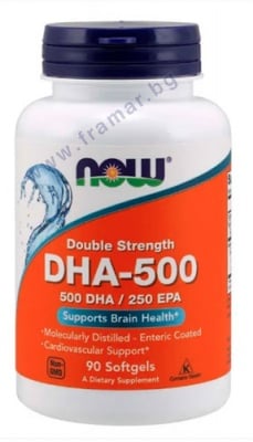 НАУ ФУДС РИБЕНО МАСЛО ДХА (DHA) дражета 500 мг * 90