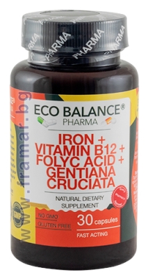 ЕКО БАЛАНС ЖЕЛЯЗО + ФОЛИЕВА КИСЕЛИНА + ВИТАМИН B12 + СИНЯ ТИНТЯВА капсули * 30