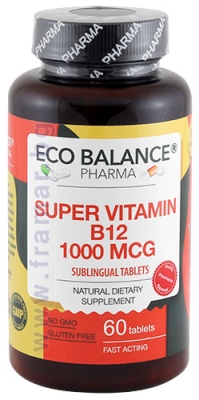 ЕКО БАЛАНС СУПЕР ВИТАМИН B12 1000 мкг сублингвални таблетки * 60