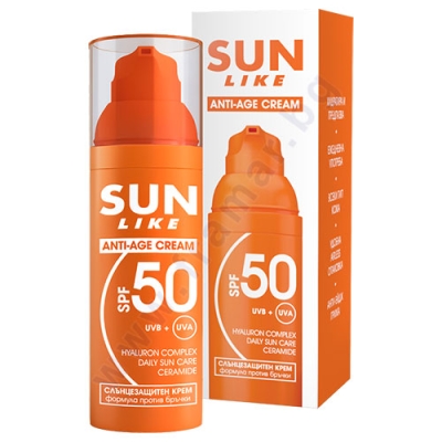 СЪН ЛАЙК СЛЪНЦЕЗАЩИТЕН КРЕМ ЛИЦЕ АНТИ-ЕЙДЖ SPF50 50 мл