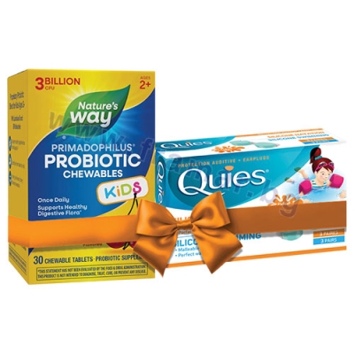 ПРИМАДОФИЛУС КИДС - ЧЕРЕША дъвчащи таблетки * 30 NATURE'S WAY + ТАПИ ЗА УШИ QUIES ЗА ДЕЦА - МНОГОКРАТНИ * 3 ЧИФТА