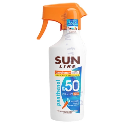 СЪН ЛАЙК ФЕМИЛИ СЛЪНЦЕЗАЩИТНО СПРЕЙ МЛЯКО С ПАНТЕНОЛ SPF50 250 мл