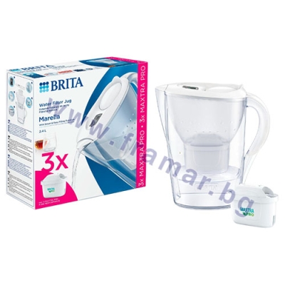 БРИТА ФИЛТРИРАЩА КАНА ЗА ВОДА MARELLA COOL MEMO 2.4 л (БЯЛА, ГРАФИТ) + 3 ФИЛТЪРА MAXTRA PRO