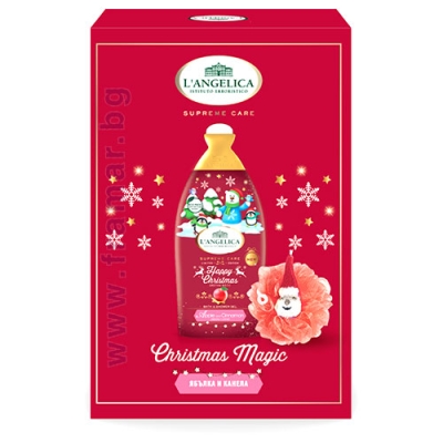 ЛАНДЖЕЛИКА CHRISTMAS MAGIC КОМПЛЕКТ ДУШ ГЕЛ ЯБЪЛКА И КАНЕЛА 500 мл + ГЪБА ЗА БАНЯ
