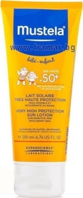МУСТЕЛА БЕБЕ СЛЪНЦЕЗАЩИТЕН ЛОСИОН ЗА БЕБЕТА И ДЕЦА SPF 50+ 200 мл