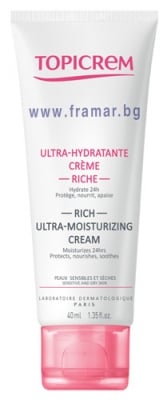 ТОПИКРЕМ ХИДРА+ РИЧ УЛТРА ХИДРАТИРАЩ И ПОДХРАНВАЩ КРЕМ ЗА ЛИЦЕ ЗА ЧУВСТВИТЕЛНА СУХА КОЖА 40 мл