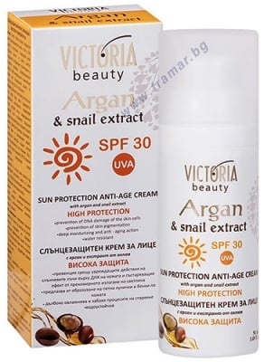 ВИКТОРИЯ БЮТИ СЛЪНЦЕЗАЩИТЕН КРЕМ ЗА ЛИЦЕ SPF 30 С АРГАН И ЕКСТРАКТ ОТ ОХЛЮВИ ВИСОКА ЗАЩИТА 50 мл.