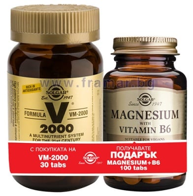 Solgar Set Formula VM 2000 30 tablets + Magnesium with Vitamin B6 100 tablets / Солгар комплект Формула VM 2000 30 таблетки + Магнезий с Витамин Б6 100 таблетки
