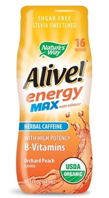 Alive Energy Max herbal caffeine peach 64 ml. Nature's Way / Алайв Енерджи Макс с билков кофеин градинска праскова 64 мл. Nature's Way