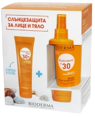 Bioderma Photoderm Set Max cream SPF 50+ 40 ml. + Spray SPF30 200 ml. / Биодерма Фотодерм комплект Макс крем SPF 50+ Безцветен 40 мл. + спрей SPF 30 200 мл.