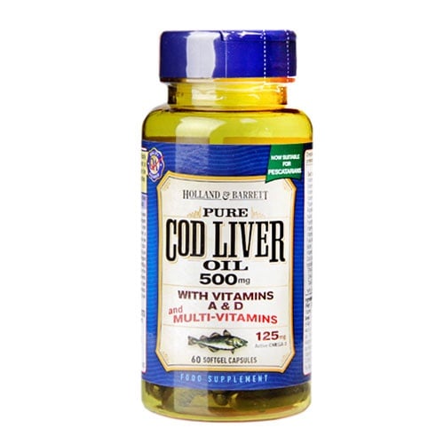 Pure Cod Liver Oil with Vitamins A and D and Multivitamins 500 mg. 60